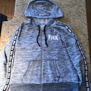 PINK Gray Zip up Hoodie size L
